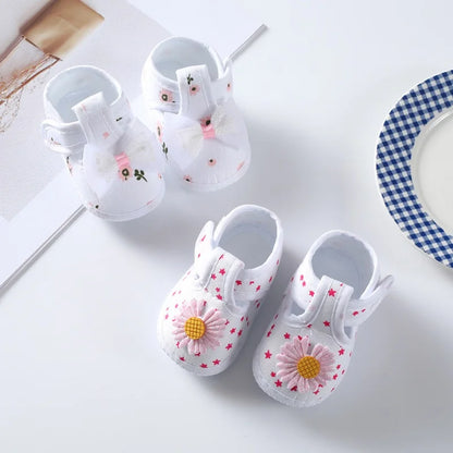 First Walkers Soft Sole Crib  Newborn Toddler Shoes Baby Girl Shoes  Cute Floral Bow Infant Baby Girls Shoes Non-slip Footwear