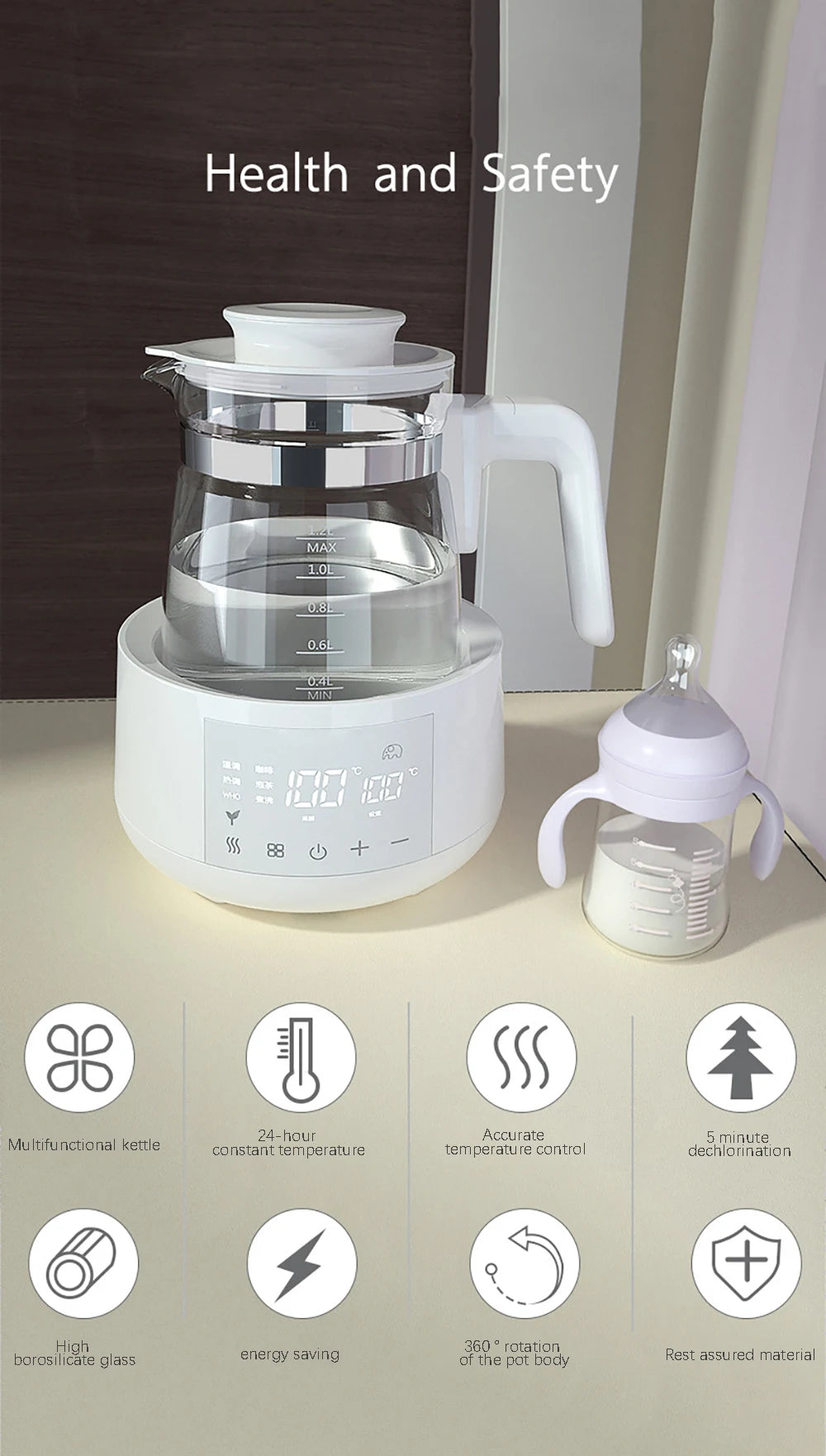 220V 1.2L Infant Thermostatic Milk Regulator Baby Kettle Keep Warm 24 Hours Hot Water Smart Insulation Pot Milk Powder Warmer