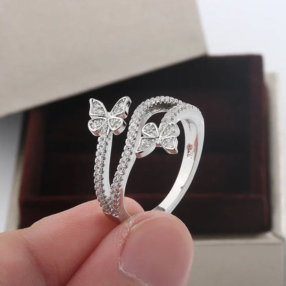 925 Silver Plated High Quality Niche Design Butterfly White Zircon Ring Women's Party Birthday Jewelry Gift