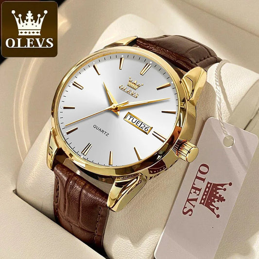 OLEVS Orologio al quarzo classico da uomo Cinturino in pelle impermeabile Calendario Sportivo Business Orologio da polso al quarzo da uomo Marchio TOP 6898