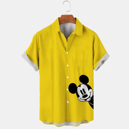 Miniso Brand New 3d Shirts Mens Disney Mickey Mouse Street Tops Cute Cartoon 3d Printed Shirts Mens Casual Fashion Shirts 2024