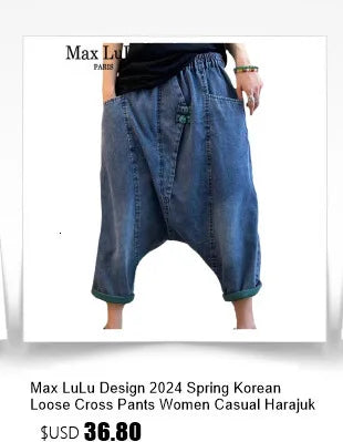 Max LuLu Design 2024 Autumn Womens Classic Loose Denim Pants Vintage Fashion Jeans Ladies Classic Harem Trousers Punk Streetwear