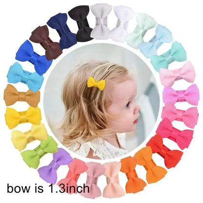 10pcs/lot Solid Color Grosgrain Ribbon Bowknot Kids Hair Clips Handmade Bows Baby Girls Barrettes Hairpins Photo Props Gift Sets