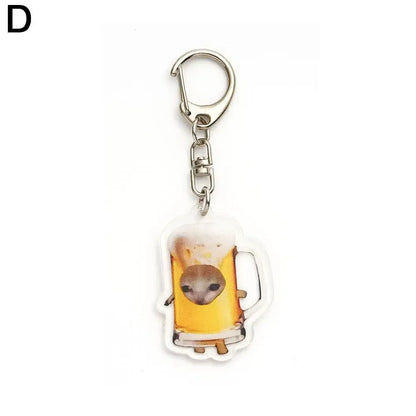 Food Cat Head Expression Keychain Popular Schoolbag Mobile Phone Pendant  Acrylic Fun Gift For Students Keyring Accessories