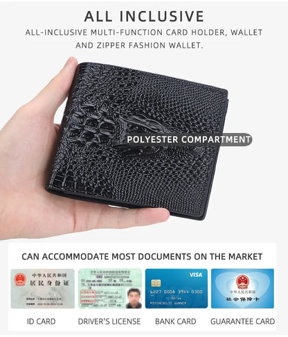 Crocodile Skin Wallet Men 100% Genuine Leather Small Zipper Short Men Wallets Credit Card Holders Coin Pocket Purse Alligator