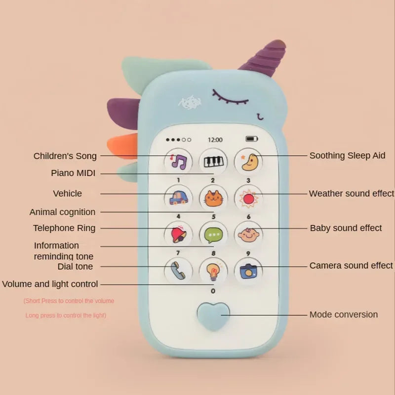 Baby Mobile Phone Toy Simulation Music Sound Telephone Toddler Puzzle Early Education Sleeping Toy Gift with Teether 0 12 Months