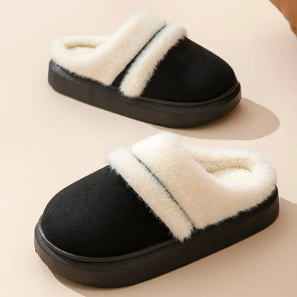 Comwarm Winter Plush Slippers For Women Indoor Antiskid Warm Cotton Slippers Fur Fluffy Flat Home Slides Lady Casual Furry Shoes