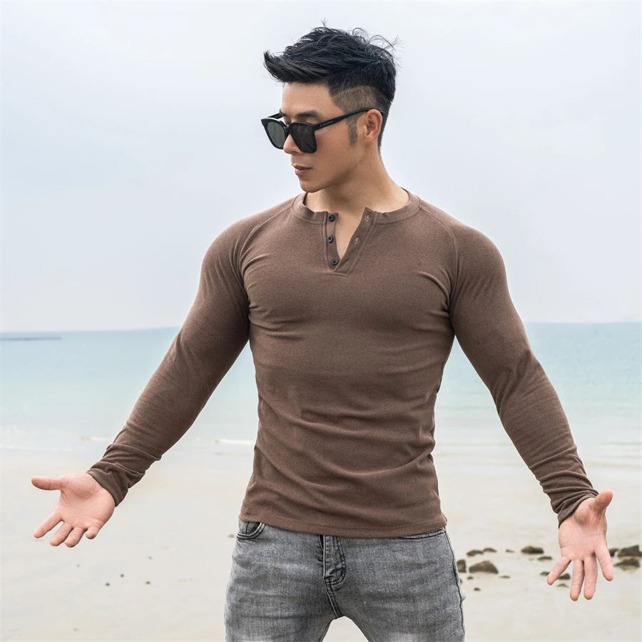 Casual Long sleeve Cotton T-shirt Men Gym Fitness Bodybuilding Workout Slim t shirt Male Solid Tee Tops Sport Training Clothing