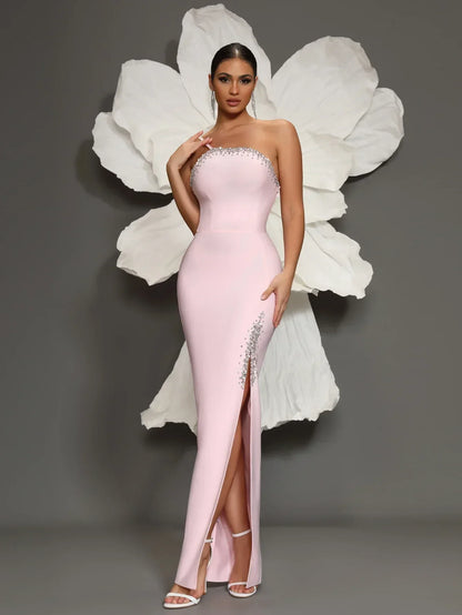 White Bandage Dress Luxury 2025 High Quality Bandage Dress Off-shoulder Hip-hugging Hem Slit Evening Dress Formal Prom Dress