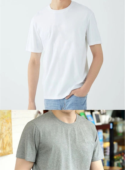 2PCS 100% Cotton Solid T Shirts Men's and Women's Short Sleeve White Tees Casual Breathable Loose Round Neck T-shirt Couple Tops