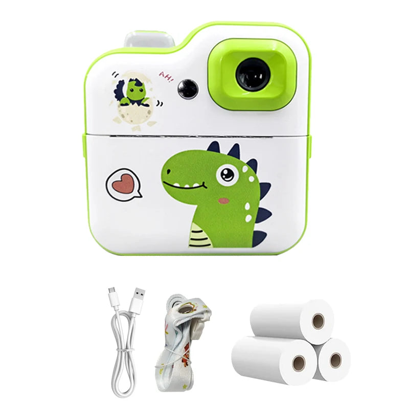 Cartoon Dinosaur Camera Toy Children Digital Camera Instant Thermal Print Camera Photo Printing Camera Video Toy+32G Memory Card