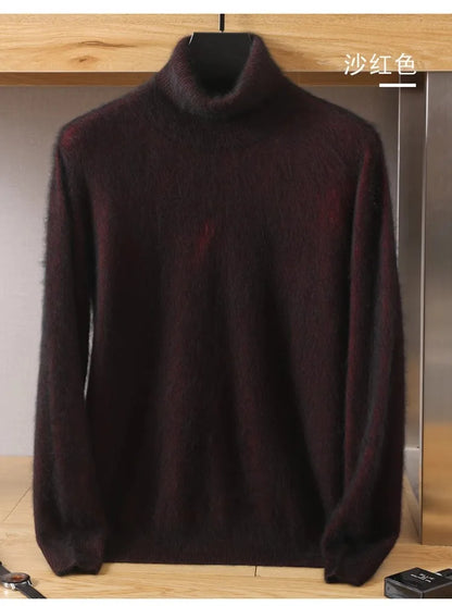 Men's 100% pure Mink velvet Cashmere Sweater High Lapels Pullovers Knitted Winter New Tops Long Sleeve High-End Jumpers