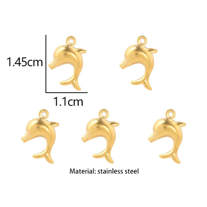 5pcs/Lot Stainless Steel Gold Color Marine Animals Dolphin Shell Starfish Elephant Moon Star Charm Pendant For Jewelry Making