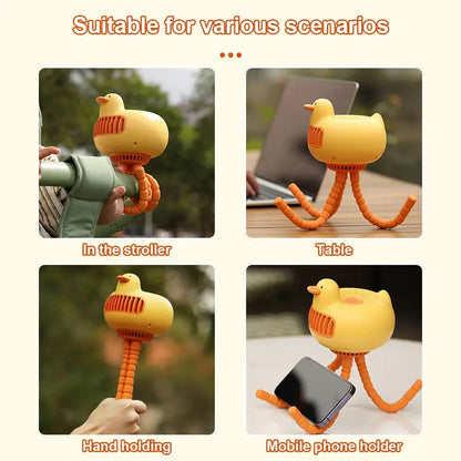 Mini Portable Baby Stroller Fan Duck Shape Stand Adjustable Handheld USB Charg Air Cooler Student Outdoor Travel 3600mAh Battery