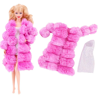 30CM&11.8Inch Doll Clothes Plush Coat + Dress+Hat ,T-shirt Set Suitable Fashion Outfit Casual Clothing Free Glasses Gift