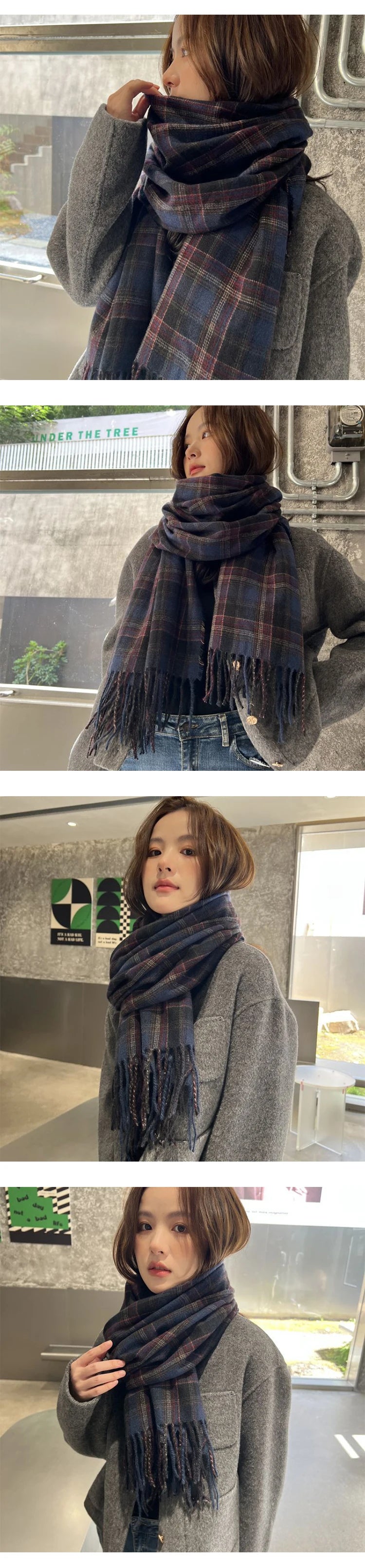 New 2023 Imitation Cashmere Women Scarf Winter Preppy Style Vintage Plaid Scarve Pashmina Mujer Foulard Blanket Wrap Shawl Pareo