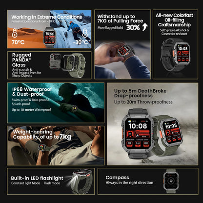 Blackview W60 2024 New Smartwatch 2.01'' HD Display TFT Rugged Smart Watch for Outdoor With Emergency Lighting Bluetooth Calling