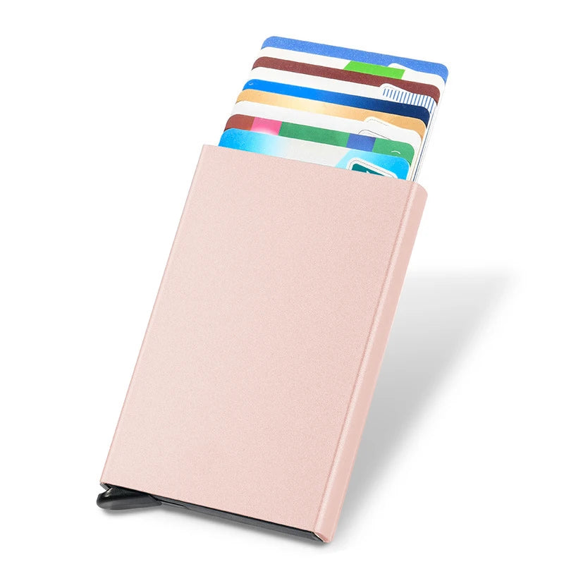 Slim Pop Up Wallet Minimalist Credit Card Holder For Men Women RFID Blocking Mini Metal Case