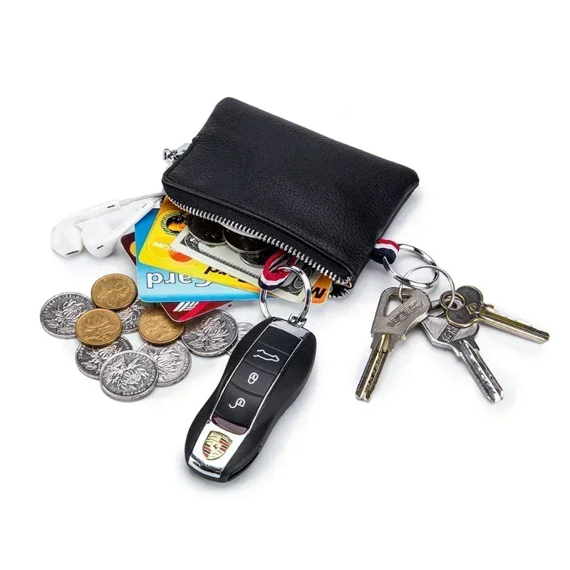 Genuine Leather Coin Purse Mini Card Holder Ultra-thin Small Zipper Cute Wallet Soft Cowhide Leather Driver's License Key Bag