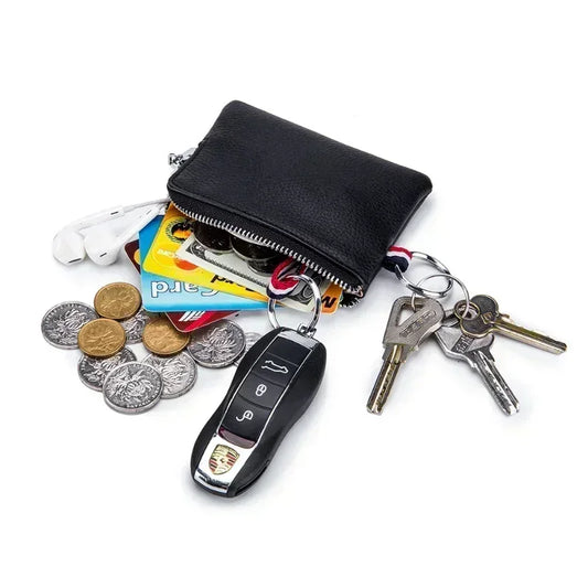 Genuine Leather Coin Purse Mini Card Holder Ultra-thin Small Zipper Cute Wallet Soft Cowhide Leather Driver's License Key Bag