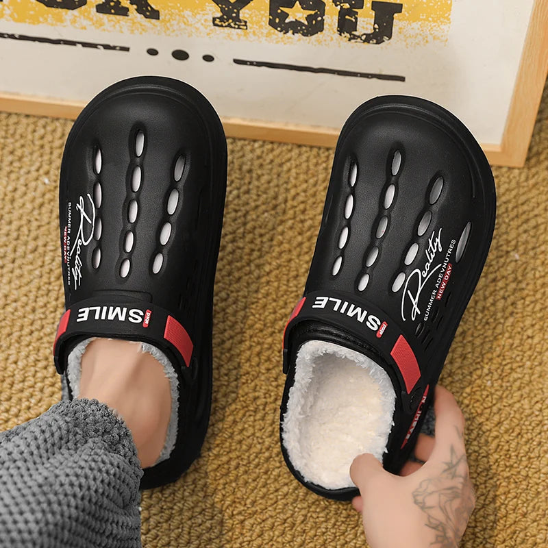 Winter Men Slippers Warm Furry Slippers Soft Indoor Bedroom Cotton Shoes EVA Fluff Slides Casual Comfortable Plush Clogs 38-45