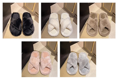 Casual Fluffy Slippers Women House Flats Plush Designer Platform Winter Shoes Girls Elegant Warm Home Fashion Popular Footwear