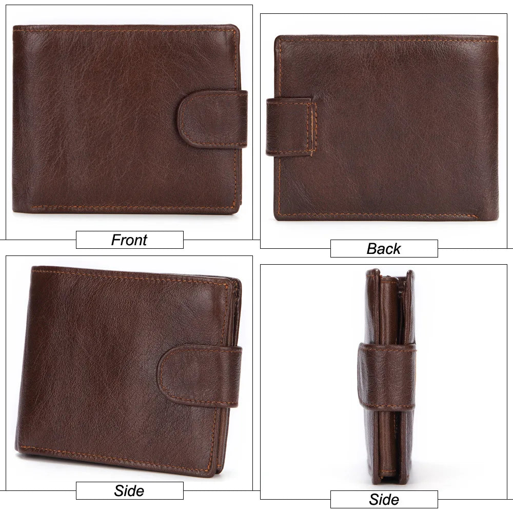 Cowhide Leather Men Short Wallets Hasp Trifold Money Clip Vintage Coin Purse For Male Card Holder Small Clutch Cash Bags JYY693