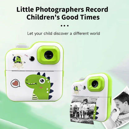 Cartoon Dinosaur Camera Toy Children Digital Camera Instant Thermal Print Camera Photo Printing Camera Video Toy+32G Memory Card