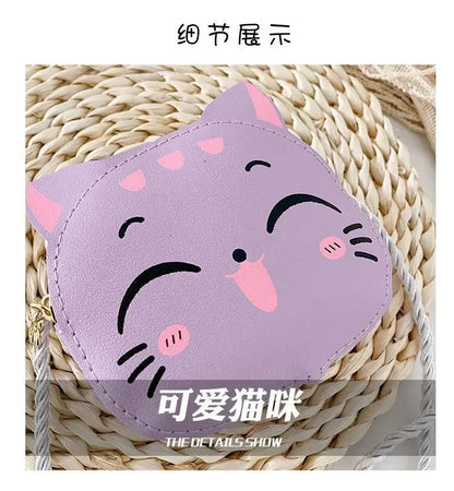 New Cartoon Children's Crossbody Bag Cute Cat Kids Fashion Coin Purse Purse Handbag Cute Mini Shoulder Bag for Girls and Boys