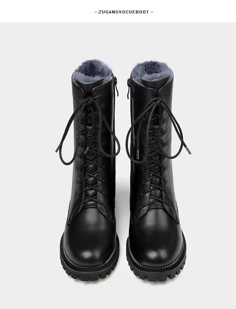 High Top Boots Women 2024 Thickened High Heel Lacing Double Zip Shoes for Women Mid Calf Boots Chunky Heel Platform Women Boots