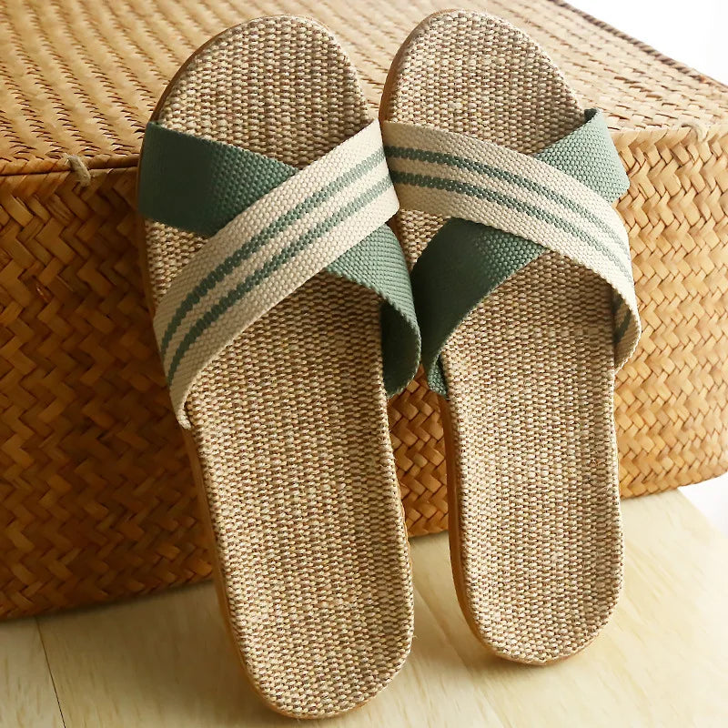 Four Seasons Linen Slippers Home Indoor Anti-Slip  Summer Couple Cotton and Linen Floor Mops Soft Bottom Sandals