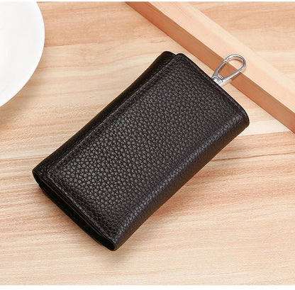 New Key Holder Wallet Genuine Leather Unisex Solid Key Wallet Organizer Bag Car Housekeeper Wallet Card Holder Keychain Leather