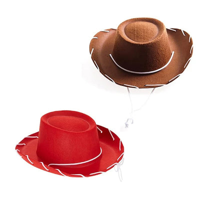 Children Brown Red Felt Woody Cowboy Hat Adjustable Western Big Brimmed Cowboy