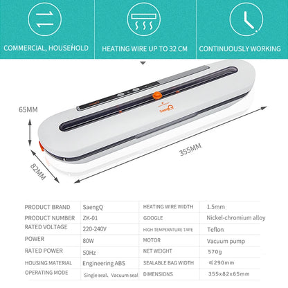 saengQ Best Food Vacuum Sealer 220V/110V Automatic Commercial Household Food Vacuum Sealer Packaging Machine Include 10Pcs Bags