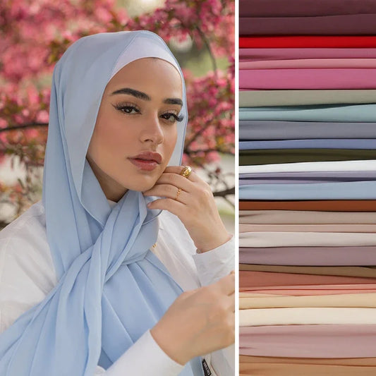 2024 Women's Elegant Modest Muslim Islamic Bubble Chiffon Scarf Ramadan Soft Lightweight Hijab Stores Bandana Headscarf