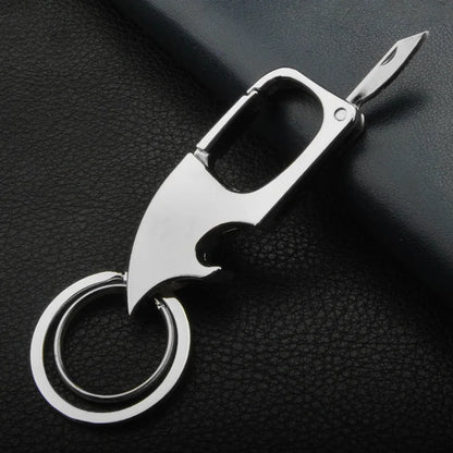 Creative Multifunctional Keychain for Men Unusual Design Carabiner Buckle with Bottle Opener Detachable Knife Portable Keyring