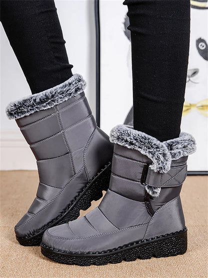 Msfilia Women Autumn Winter Rabbit Fur High Barrel Warm Velcro Waterproof Snow Boots