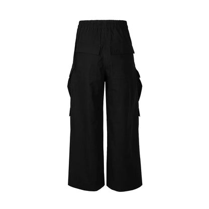 Ro Style Wide Leg Drawstring Black Cargo Pants Unisex Straight Baggy Casual Overalls Men's Streetwear Loose Oversized Trousers