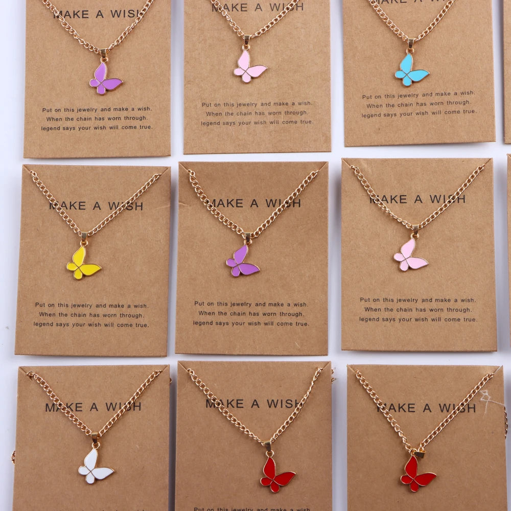 20Pcs/Lot Korean New Butterfly Pendant Necklace for Women Gilrs Cute Lovely Neck Jewelry Accessories Birthday Gifts