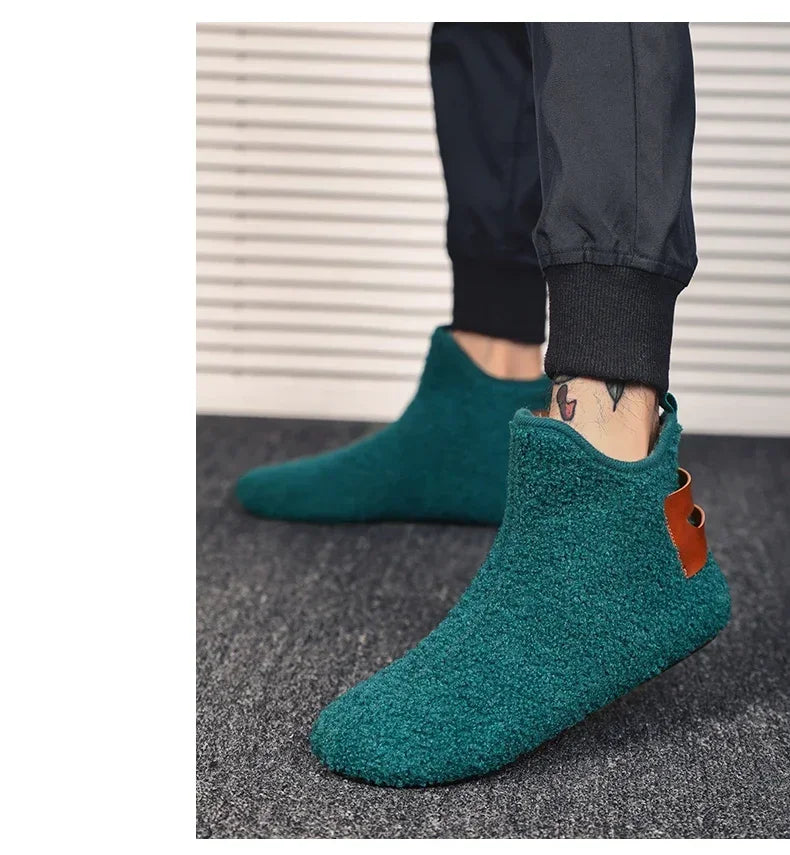 YRZL Winter Cotton Shoes Men High Top Warm Slip on Lightweight Slippers Men Plush Indoor Cotton Boots Men Winter Warm Shoes