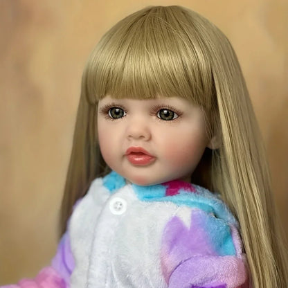 BZDOLL 55cm Lifelike Full Silicone Body Reborn Baby Girl Doll With Blonde Long Hair Alive Newborn Bebe Lovely Birthday Gift