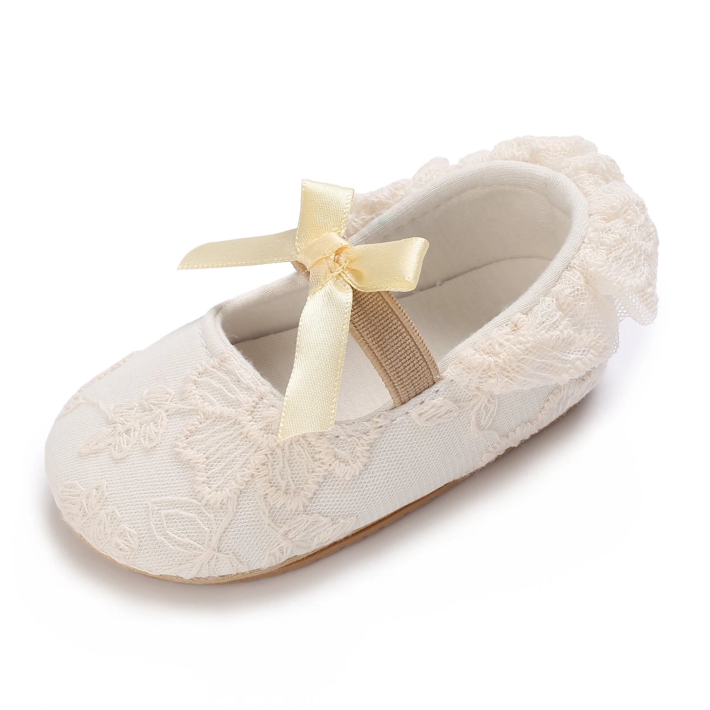 HAIZHIW 0-18 Months Cute White Lace Baby Girl Princess shoes Baby Shoes Bow Fringe Rubber Soled Non-slip Footwear Crib Shoes