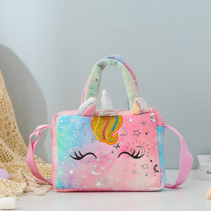 Plush Unicorn Single Shoulder Crossbody Bag for Children's Coin Purse Girl Travel Handbag Cute Student Gift Storage Pencil Bags