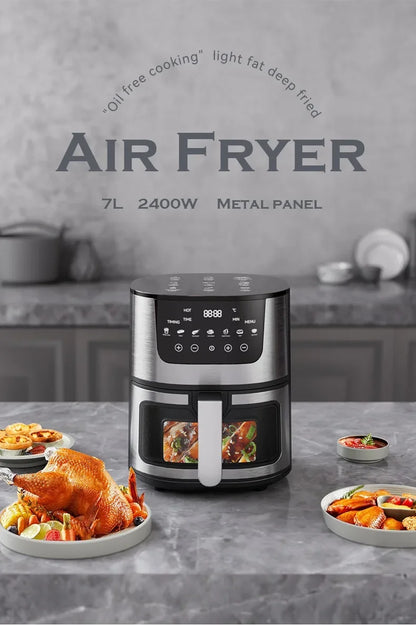 7L Electric Air Fryer Smart Multi-function Hot Convection Oven Deep Fryer Without Oil LED Touch Control 1400W Visible Window