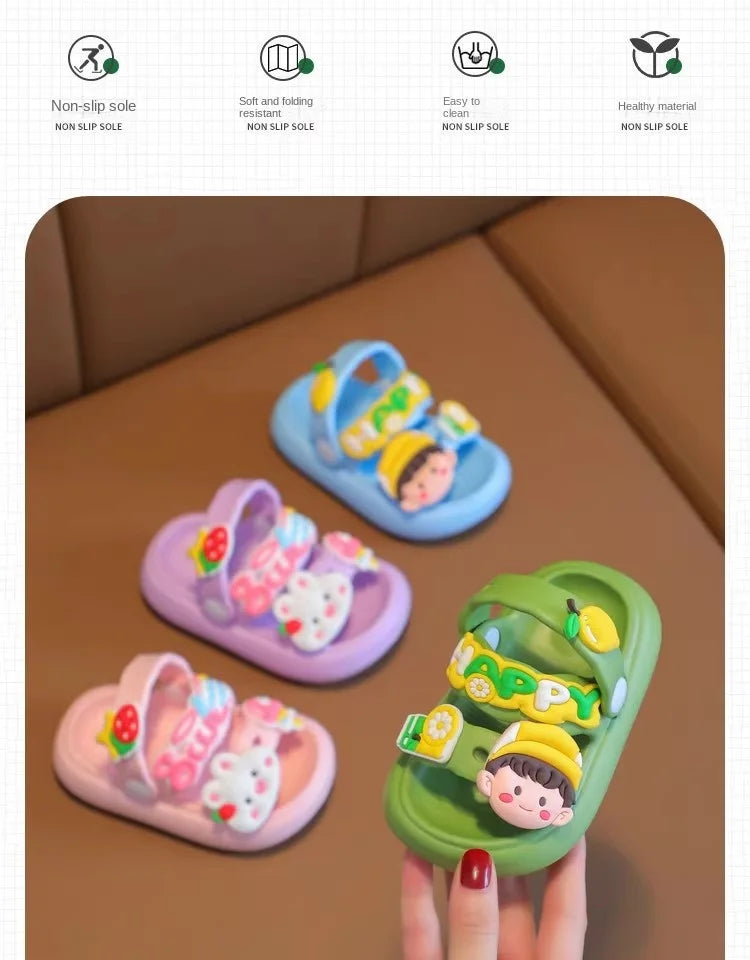 Cute Cartoon Baby Slippers for Girls, 2024 New Summer Anti-Slip Toddler Beach Shoes