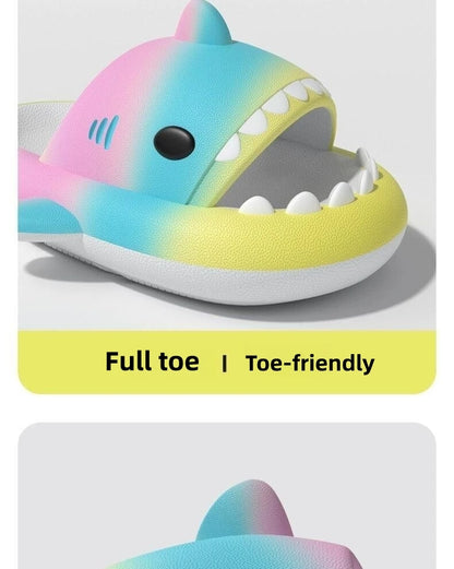 Gradient Color Shark Slippers Summer Kids Cute Sandals Women Men EVA Non-slip Thick Slides Girls Boys Beach Shoes Home Flip Flop