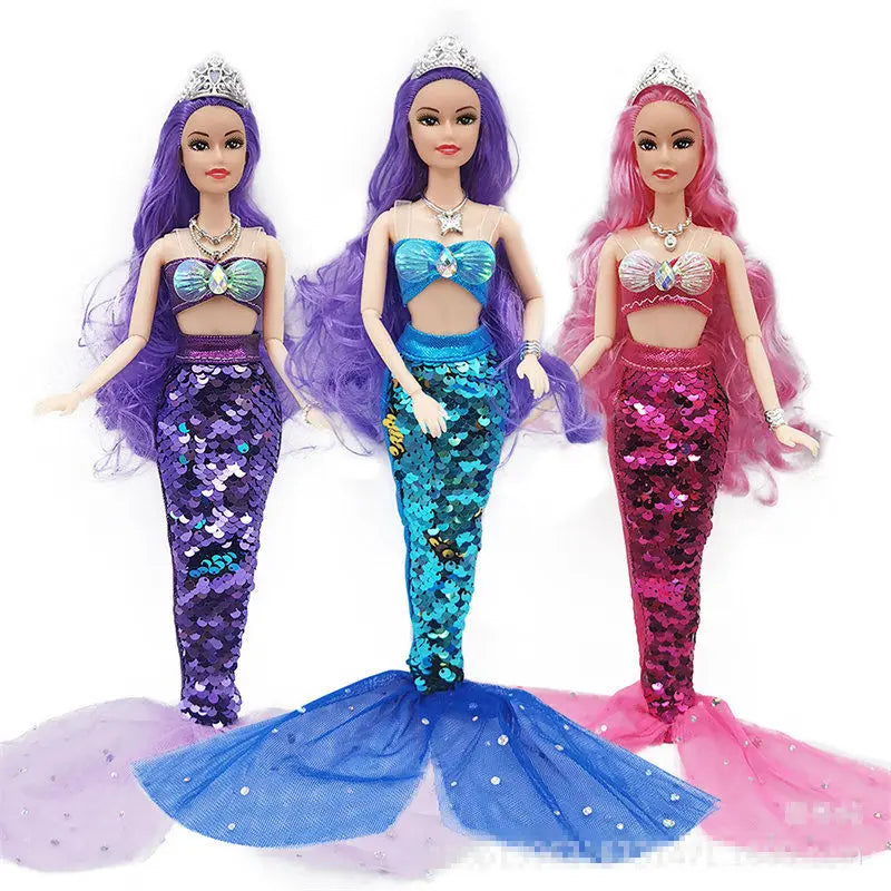 30cm Mermaid Doll 11 inch Joints Movable Doll with Sequin Fishtail Skirt Suit Girls Dress Up Toys