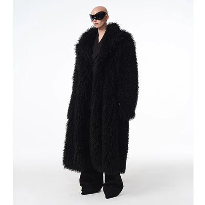 Men and women's lamb fur coat beach wool long coat toka roll wool trench coat