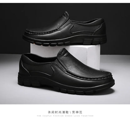 Chef shoes four season new anti slip oil resistant plus size business casual men's work leather shoes fashion comfort soft soled