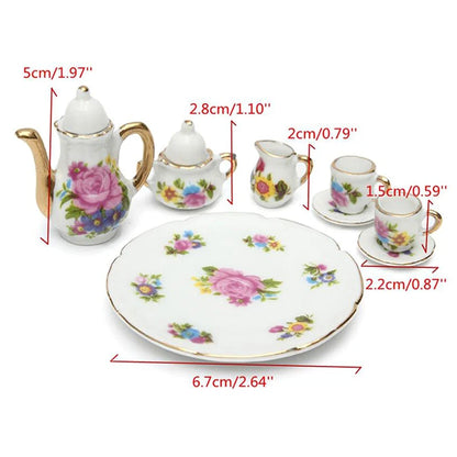 8Pcs 1:12 Dollhouse Miniature Dining Ware Porcelain Tea Set Dish Cup Plate